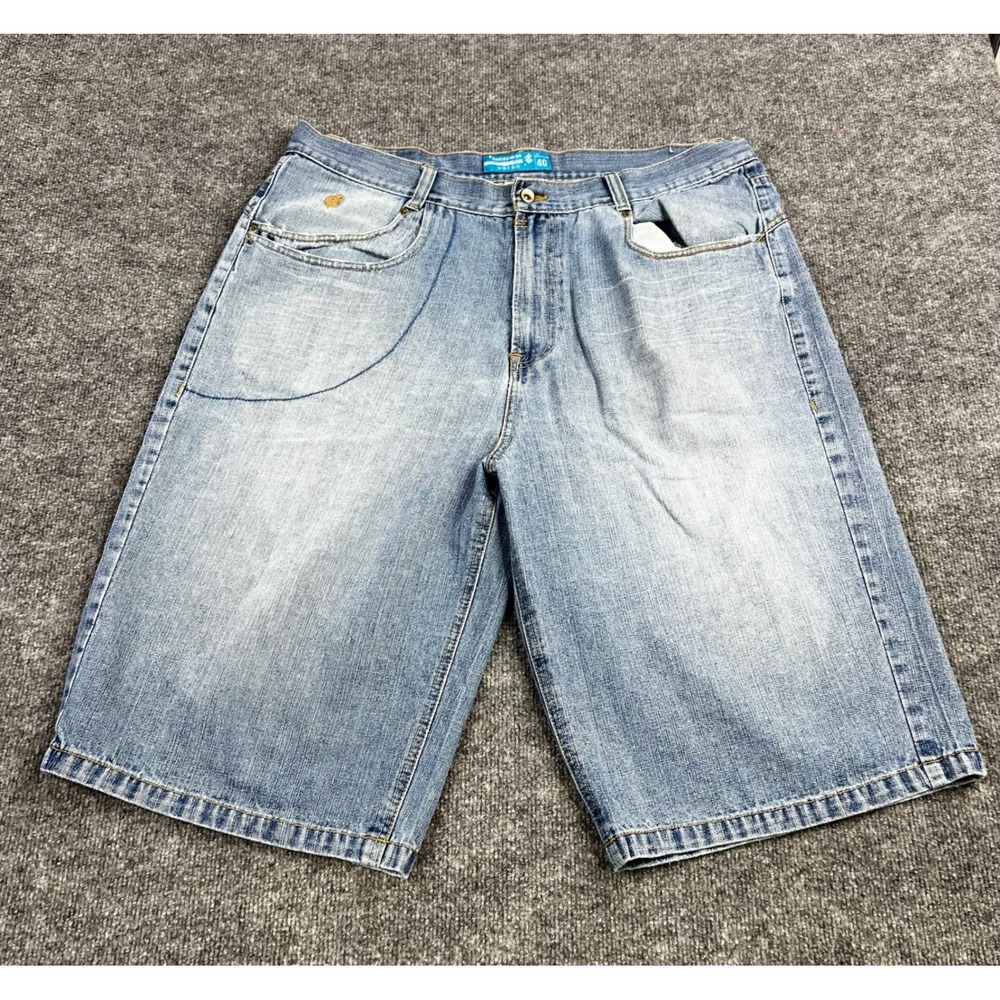 Mens Rocawear Baggy Denim Shorts Light Wash Embroidered Size 40 Y2K Streetwear